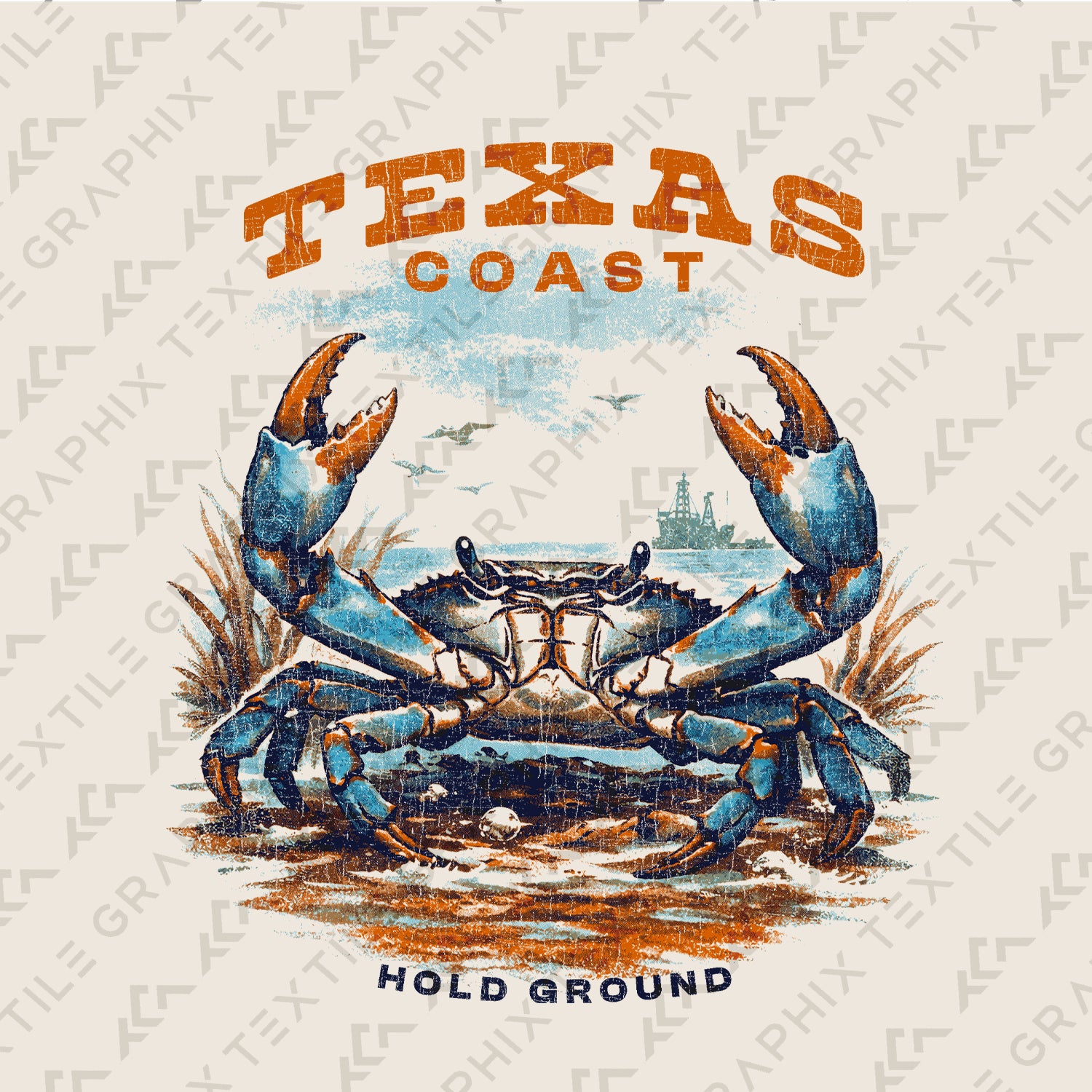 Texas Coast Crab T-Shirt Vintage Beach Graphic Tee, Coastal Gulf Shirt, Retro Ocean Wildlife Tee Hold Ground Shirt