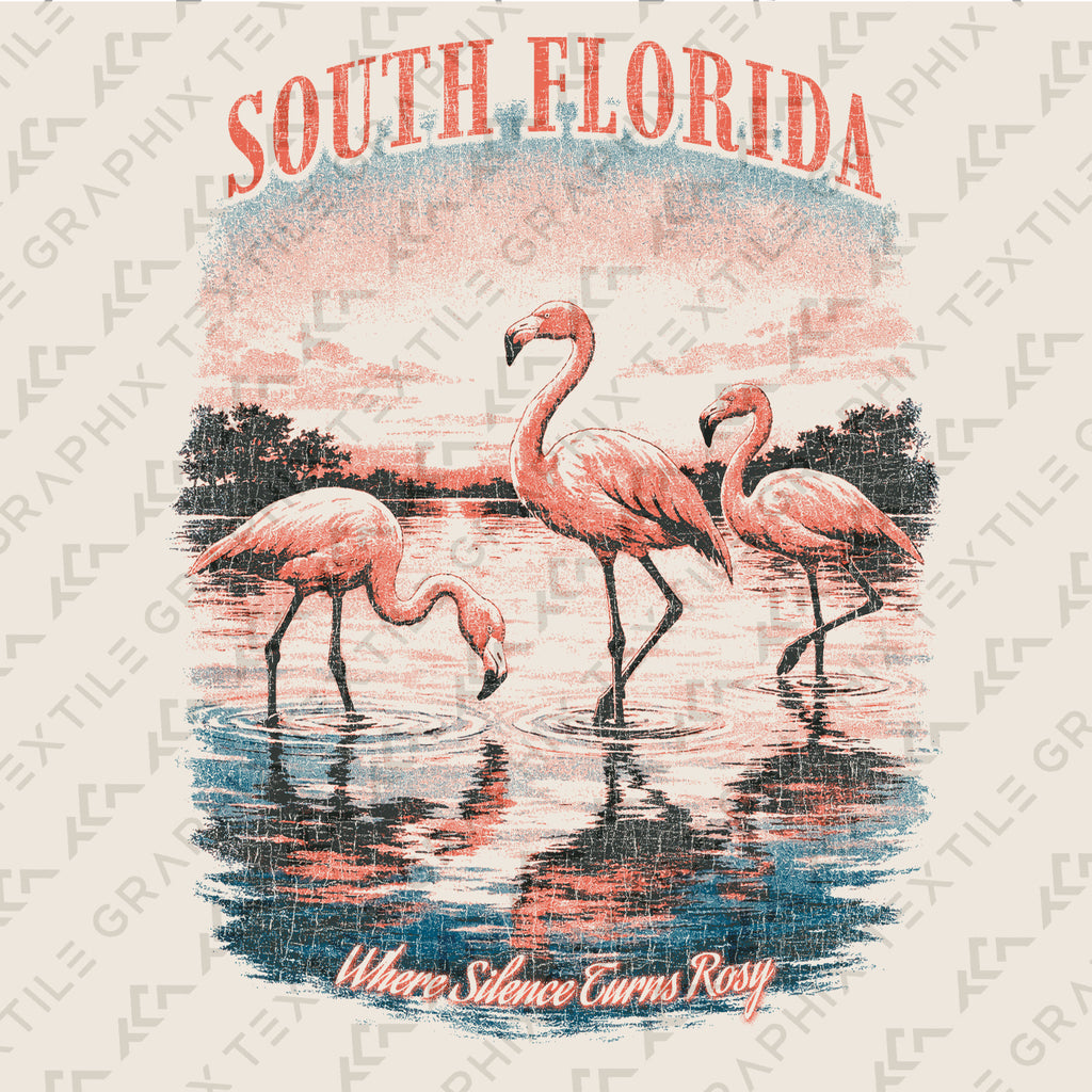 South Florida Flamingo T-Shirt Vintage Coastal Bird Tee Tropical Sunset Beach Graphic Summer Vacation Shirt