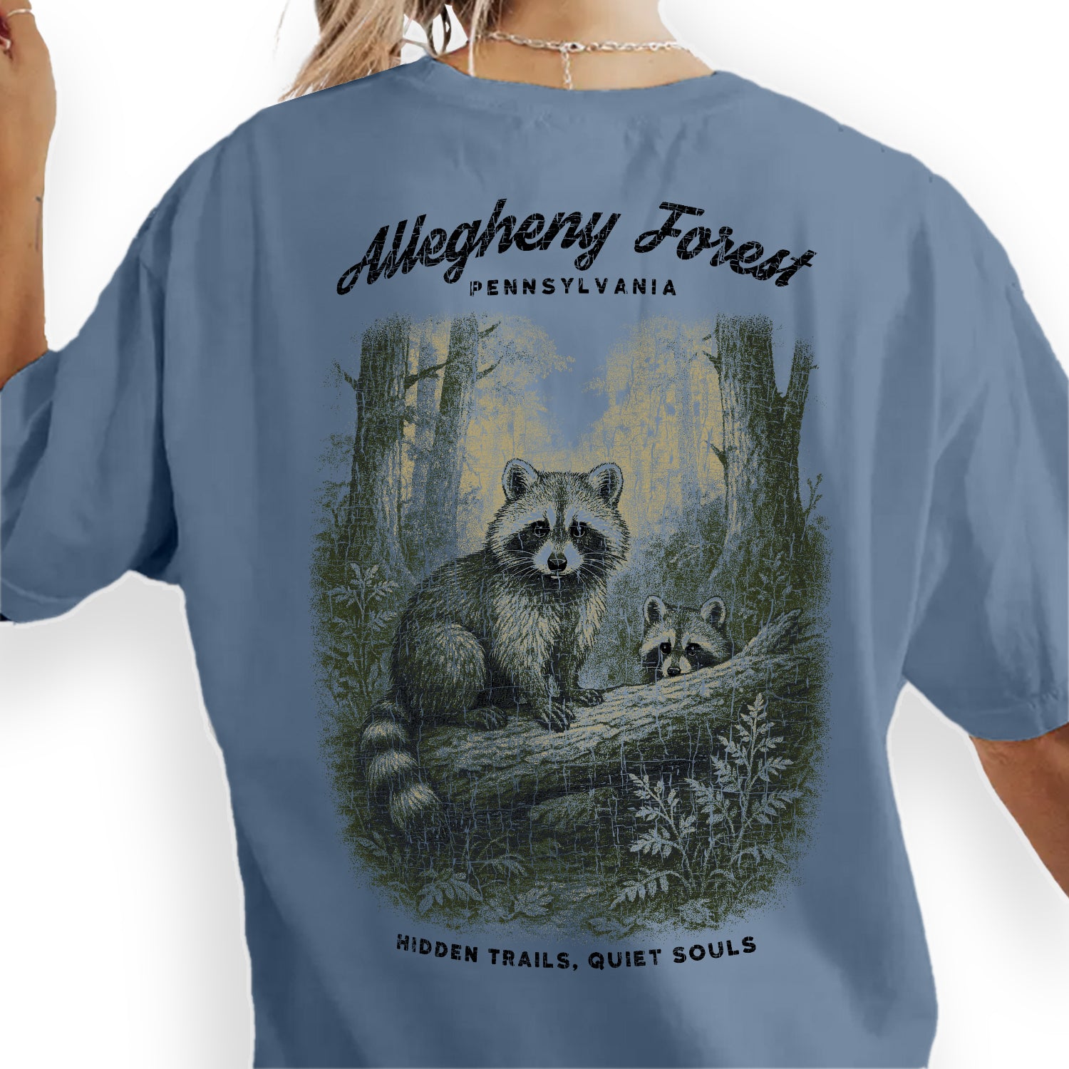 Allegheny Forest Raccoon T-Shirt Pennsylvania Souvenir | Nature Hiking Tee | Hidden Trails Quiet Souls Wildlife Shirt