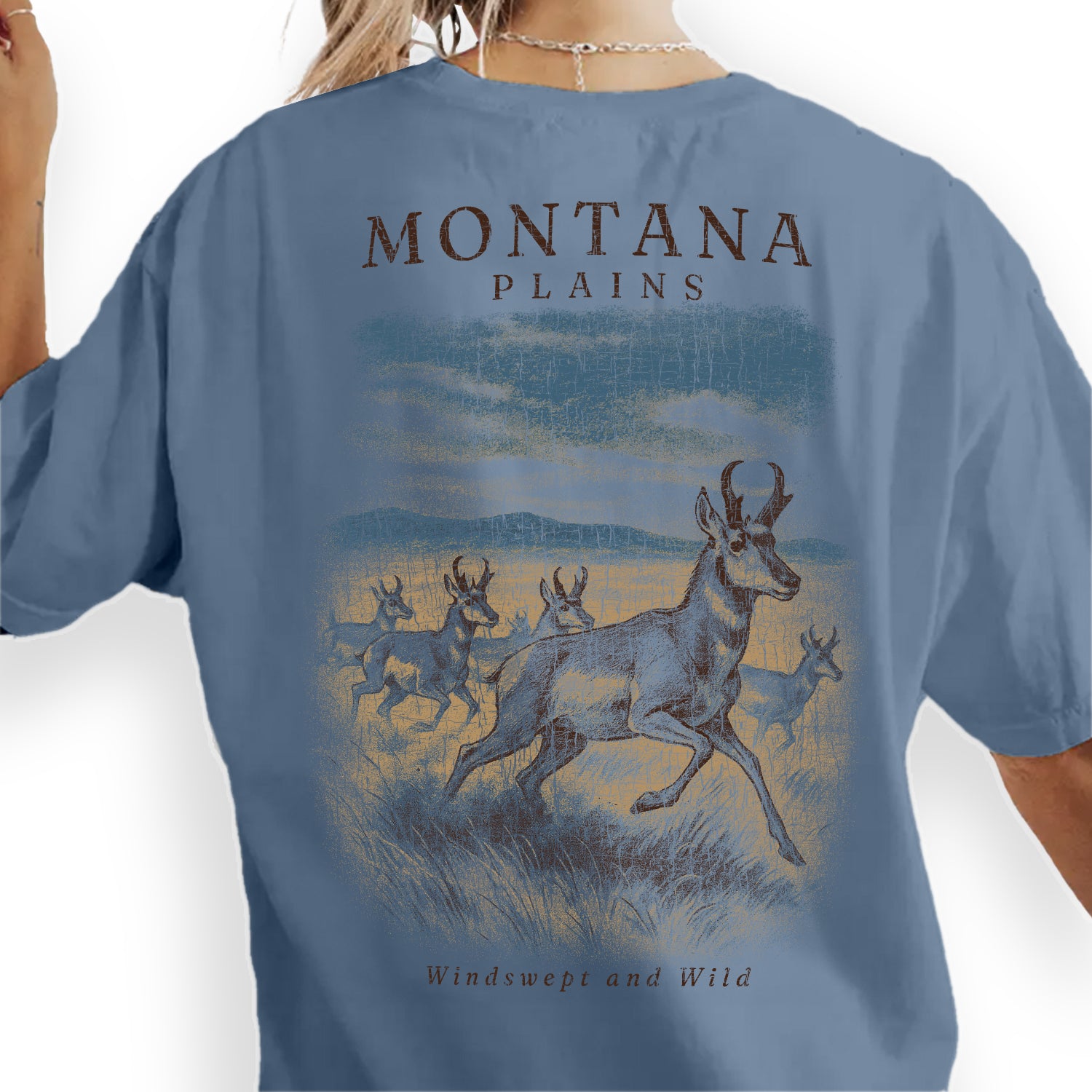 Montana Plains T-Shirt Vintage Pronghorn Antelope Tee | Wildlife Nature Scene Shirt | Western Travel Souvenir Graphic Tee