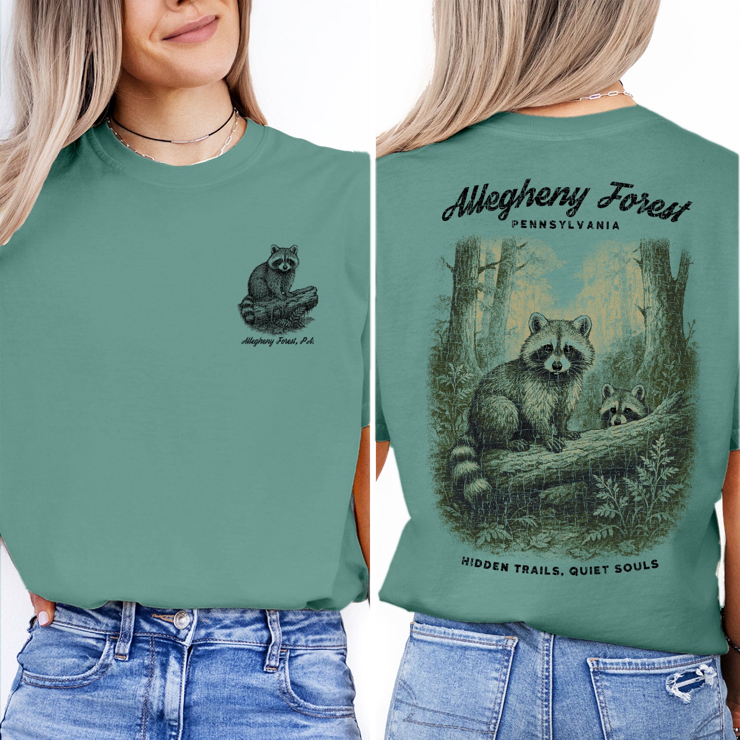 Allegheny Forest Raccoon T-Shirt Pennsylvania Souvenir | Nature Hiking Tee | Hidden Trails Quiet Souls Wildlife Shirt