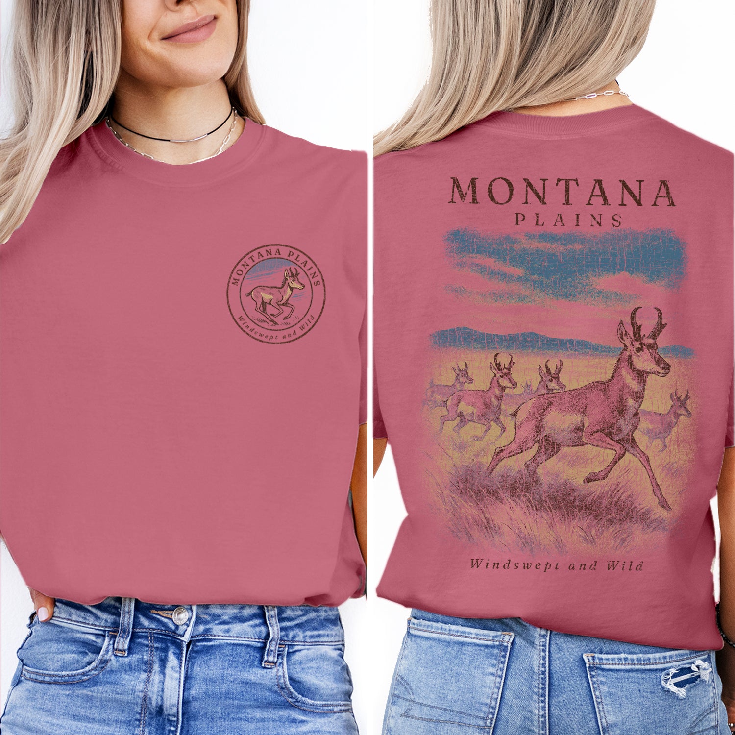 Montana Plains T-Shirt Vintage Pronghorn Antelope Tee | Wildlife Nature Scene Shirt | Western Travel Souvenir Graphic Tee