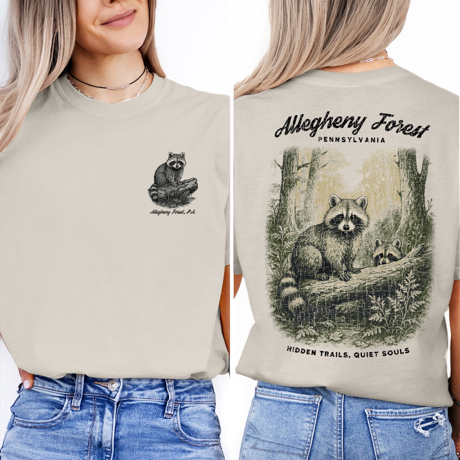 Allegheny Forest Raccoon T-Shirt Pennsylvania Souvenir | Nature Hiking Tee | Hidden Trails Quiet Souls Wildlife Shirt