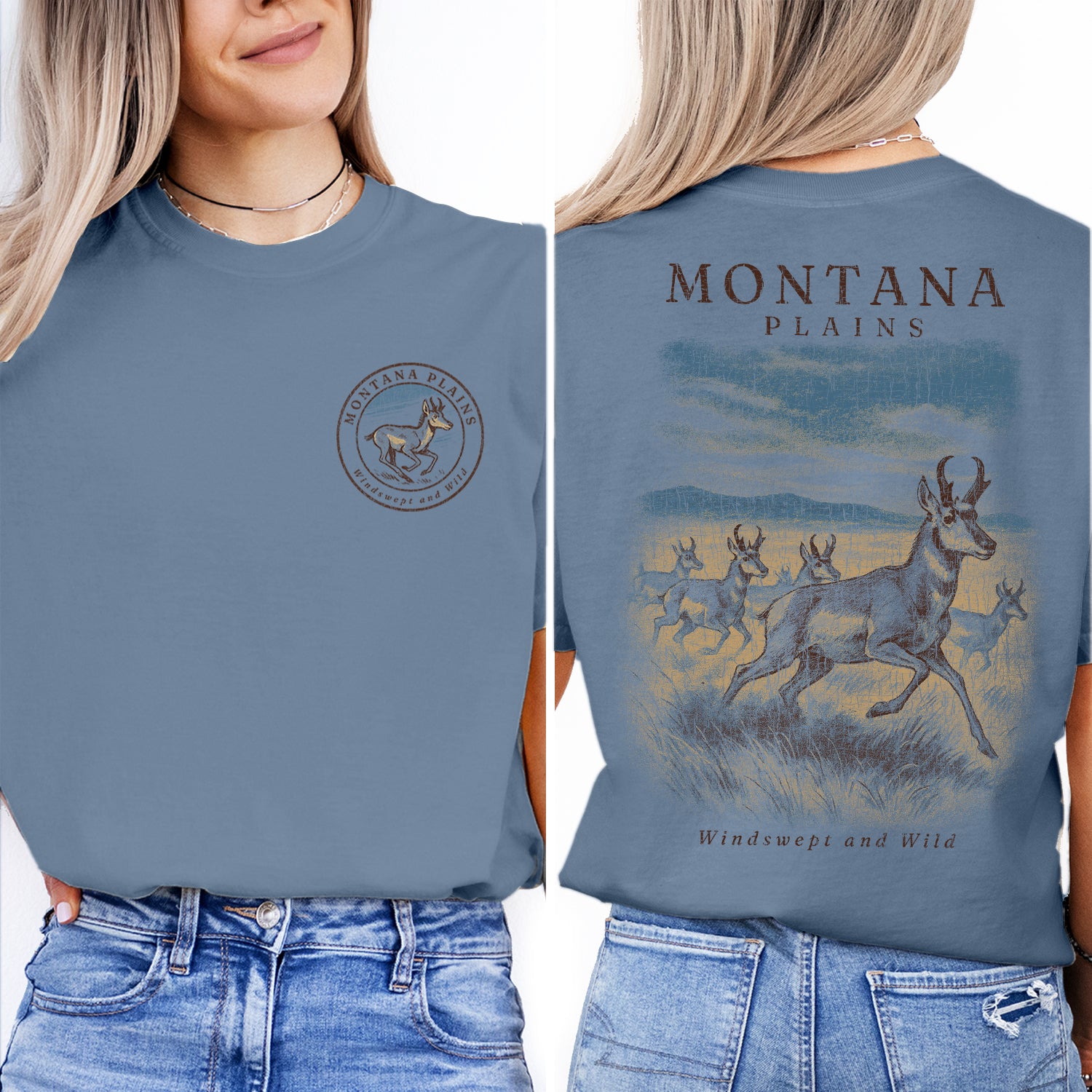 Montana Plains T-Shirt Vintage Pronghorn Antelope Tee | Wildlife Nature Scene Shirt | Western Travel Souvenir Graphic Tee