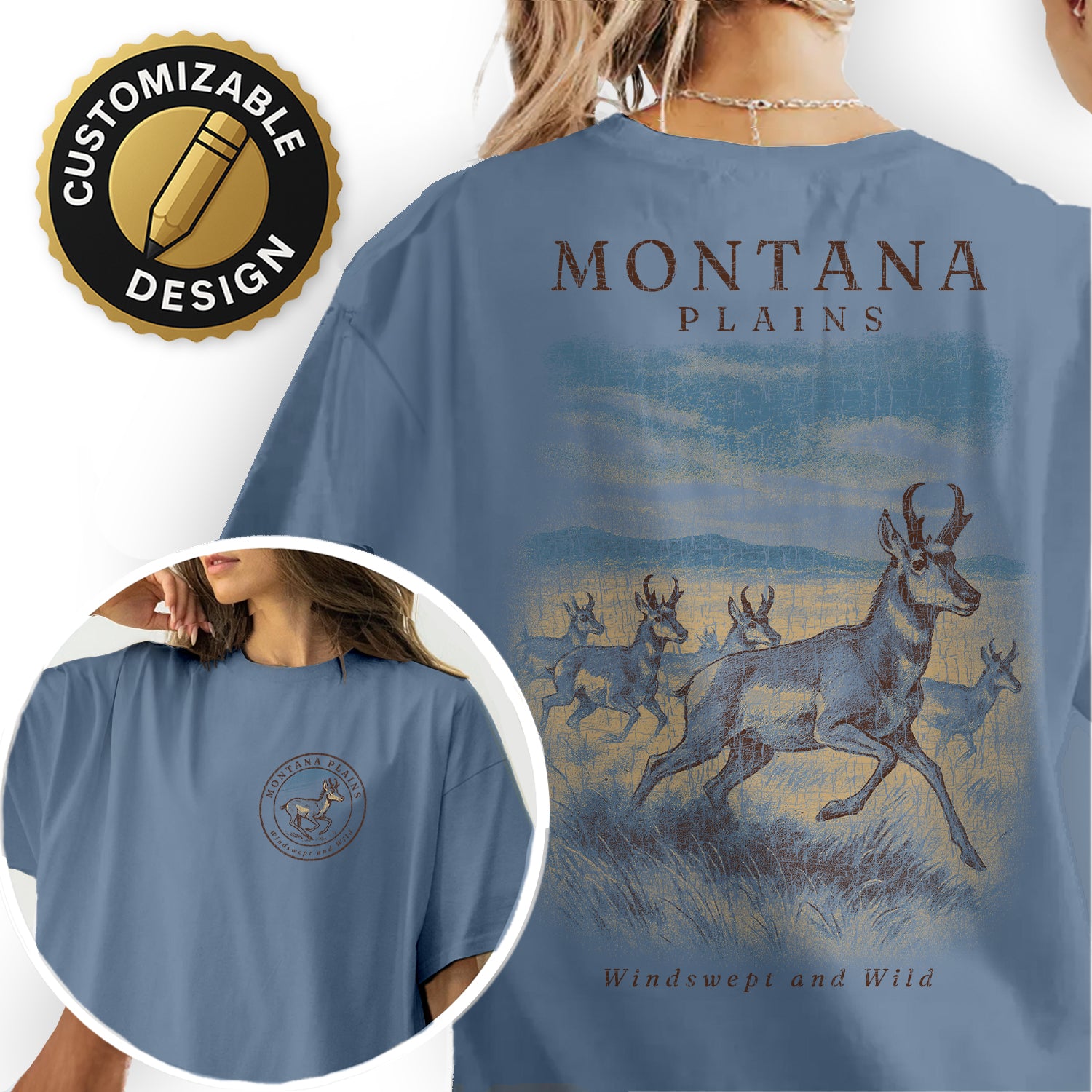 Montana Plains T-Shirt Vintage Pronghorn Antelope Tee | Wildlife Nature Scene Shirt | Western Travel Souvenir Graphic Tee