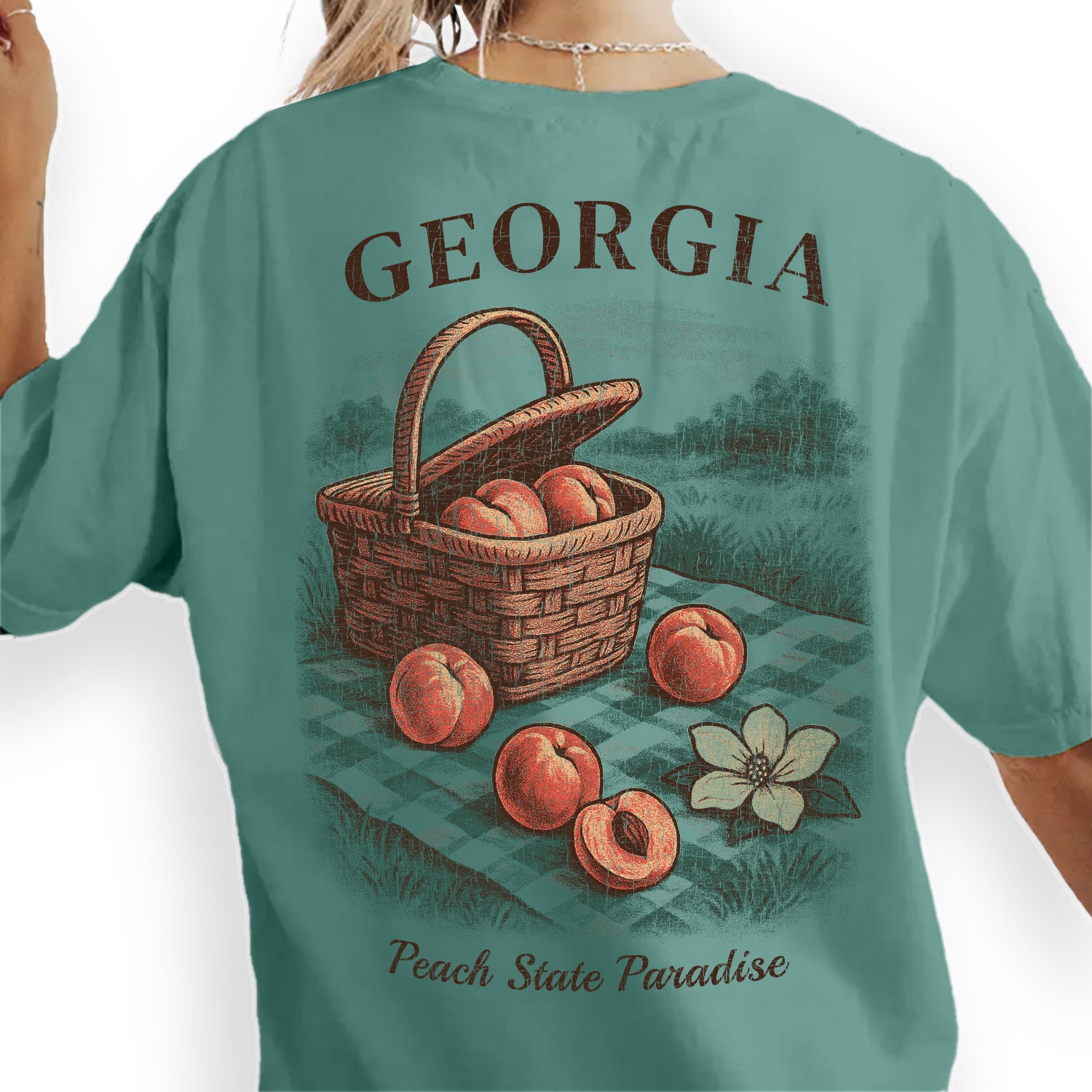 Georgia Peach State Paradise T-Shirt | Southern Vintage Tee | Fruit Basket Graphic | Georgia Souvenir Shirt
