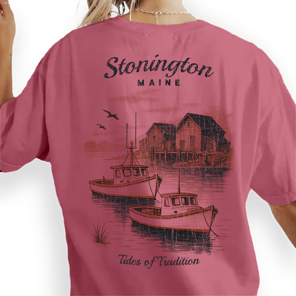 Stonington Maine T-Shirt – Tides of Tradition Lobster Boat Tee, Coastal Fishing Village Souvenir, Nautical Travel Gift