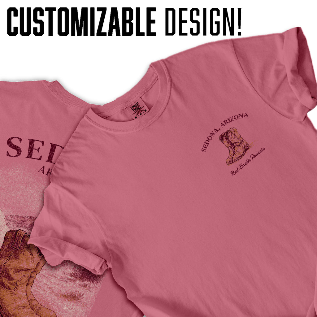 Sedona Arizona T-Shirt – Red Earth Reverie Western Desert Tee, Cowboy Boot Souvenir, Southwest Travel Gift Shirt