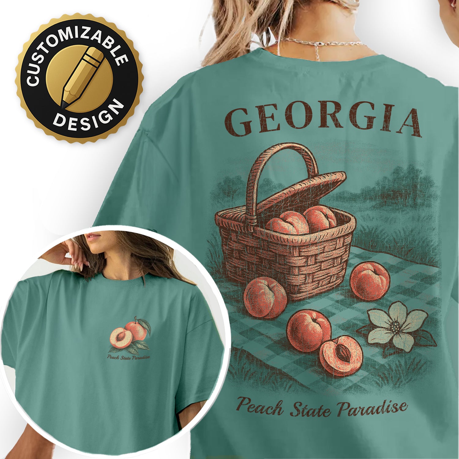Georgia Peach State Paradise T-Shirt | Southern Vintage Tee | Fruit Basket Graphic | Georgia Souvenir Shirt