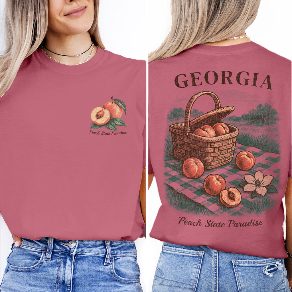 Georgia Peach State Paradise T-Shirt | Southern Vintage Tee | Fruit Basket Graphic | Georgia Souvenir Shirt