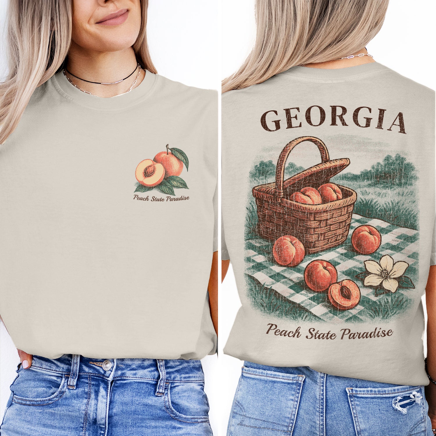 Georgia Peach State Paradise T-Shirt | Southern Vintage Tee | Fruit Basket Graphic | Georgia Souvenir Shirt