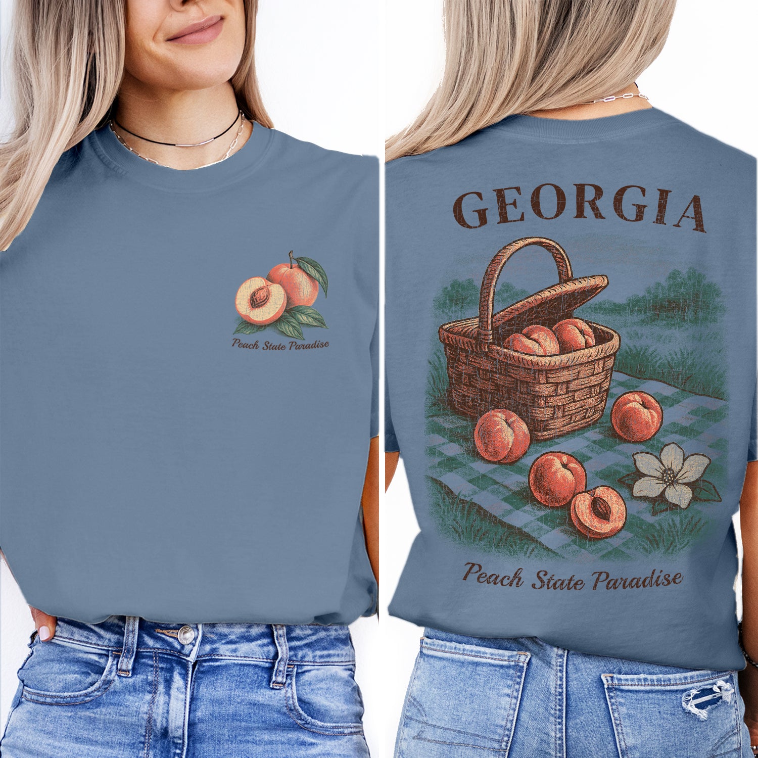 Georgia Peach State Paradise T-Shirt | Southern Vintage Tee | Fruit Basket Graphic | Georgia Souvenir Shirt