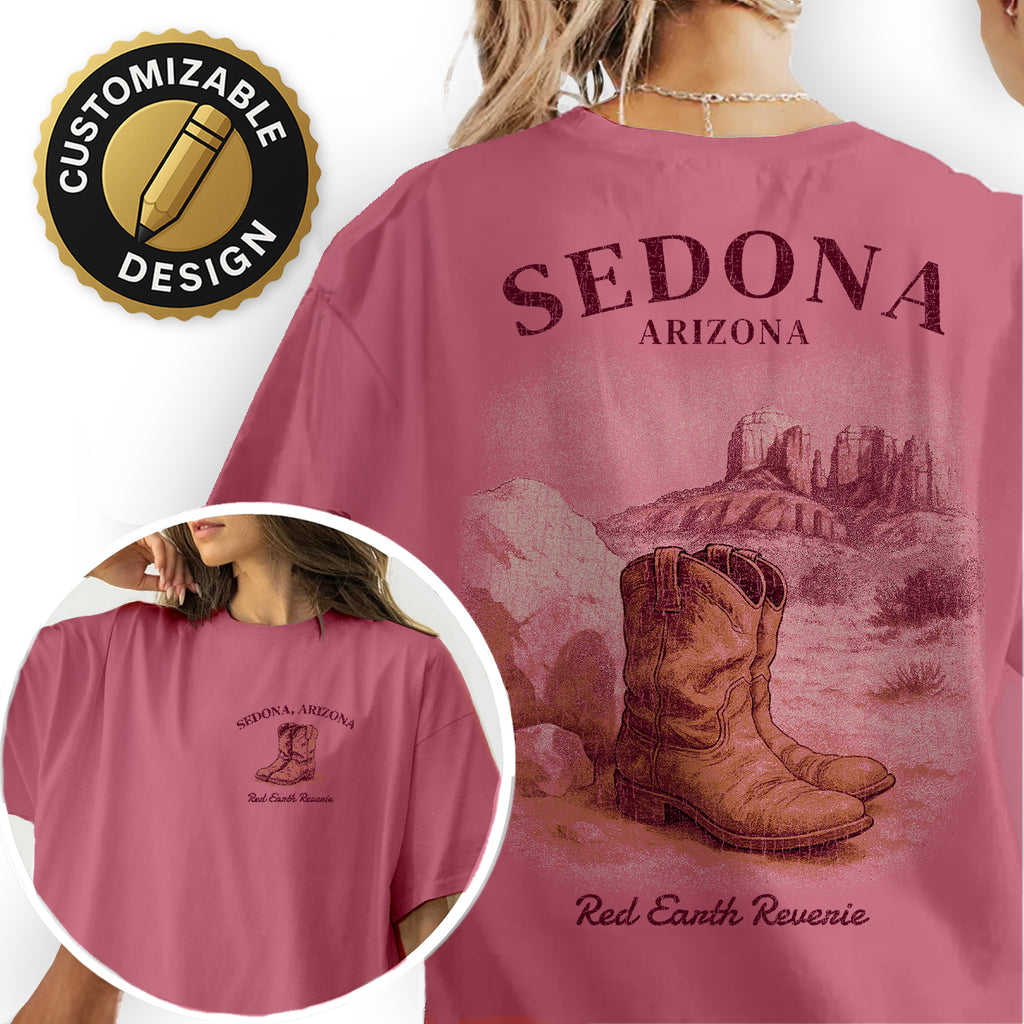 Sedona Arizona T-Shirt – Red Earth Reverie Western Desert Tee, Cowboy Boot Souvenir, Southwest Travel Gift Shirt