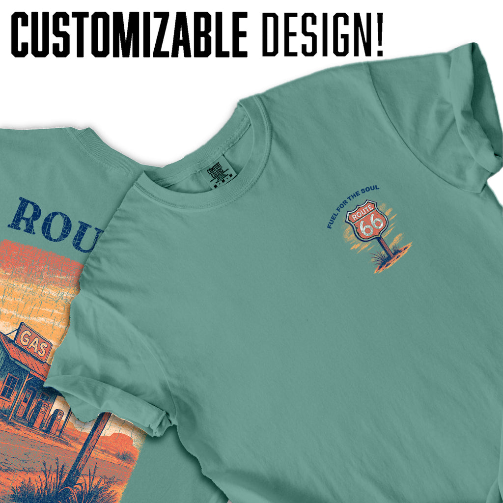 Vintage Route 66 T-Shirt Fuel for the Soul Graphic Tee | Retro Gas Station Road Trip Shirt for Travelers & Adventure Lovers