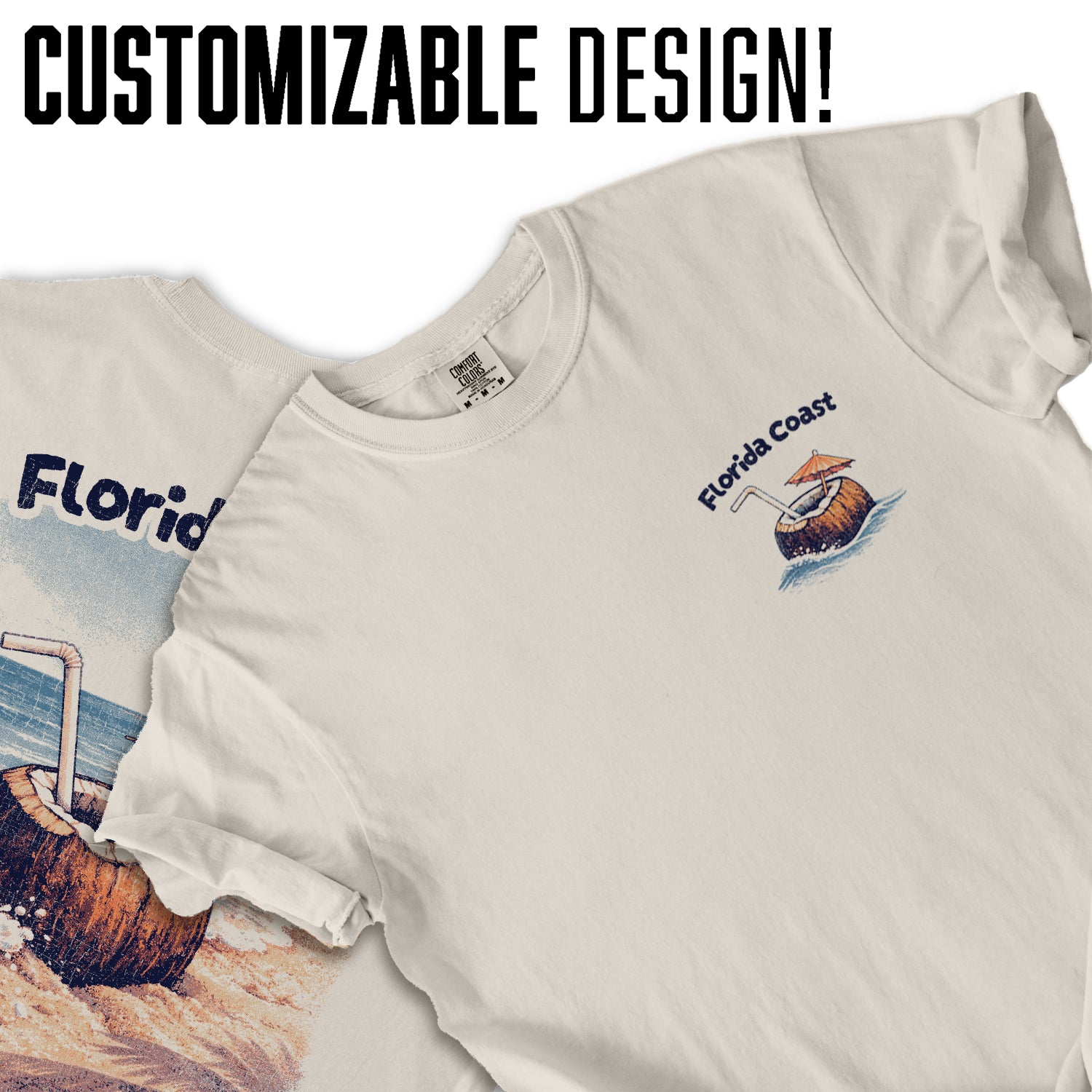 Florida Coast Coconut T-Shirt Vintage Beach Graphic Tee, Tropical Vacation Shirt, Retro Ocean Summer Tee Drift & Drink