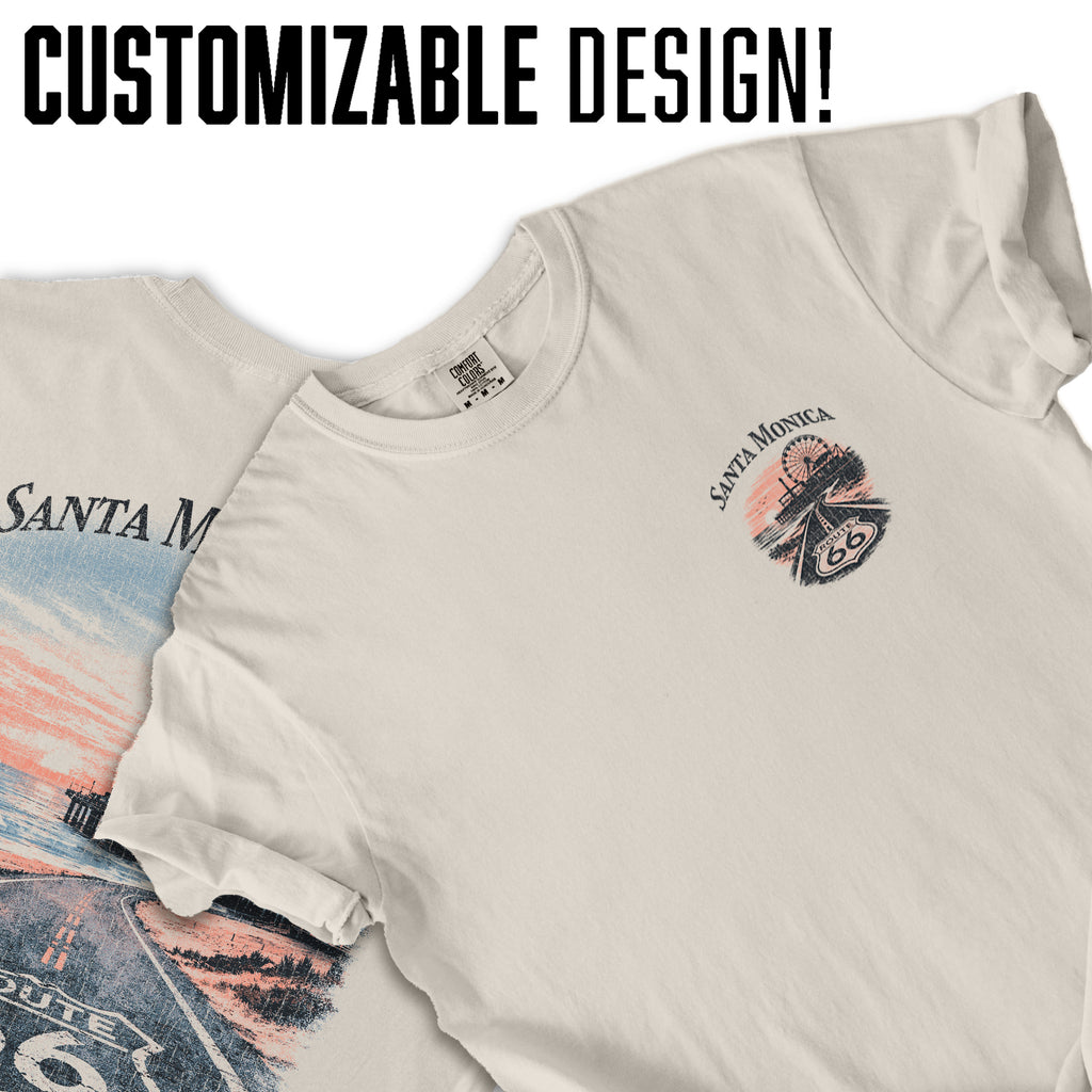 Santa Monica Pier Route 66 Shirt, California Beach Tee, Vintage Coastal T-Shirt, Retro Travel Graphic, Ocean Sunset Tee