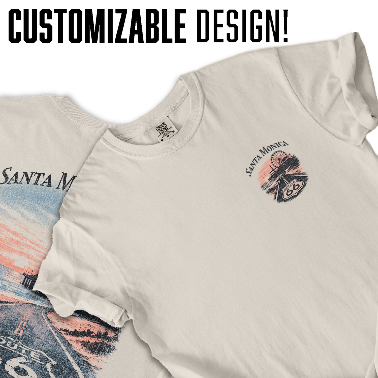 Santa Monica Pier Route 66 Shirt, California Beach Tee, Vintage Coastal T-Shirt, Retro Travel Graphic, Ocean Sunset Tee