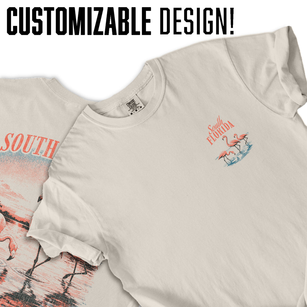 South Florida Flamingo T-Shirt Vintage Coastal Bird Tee Tropical Sunset Beach Graphic Summer Vacation Shirt