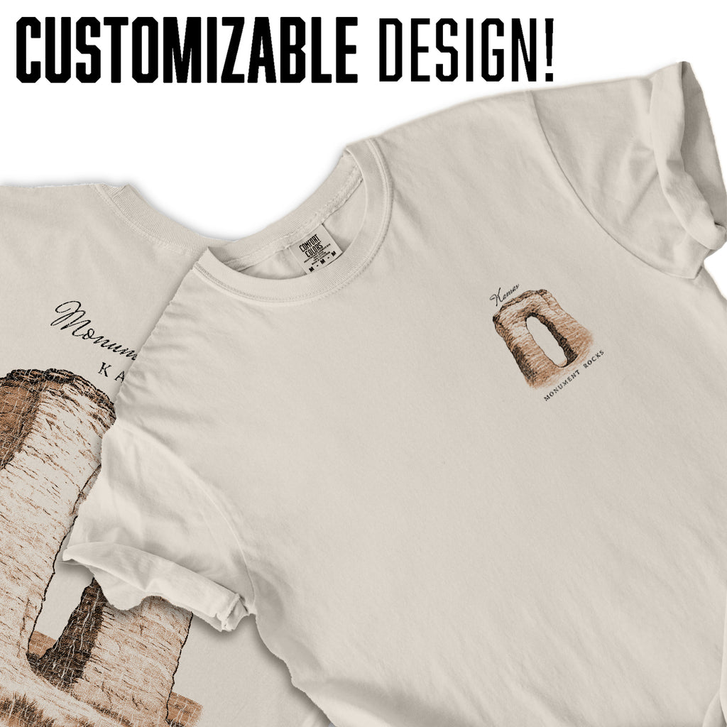 Monument Rocks Kansas T-Shirt Vintage Travel Tee | Kansas Landmark Souvenir Shirt | Prairie Rock Formation Nature Graphic Tee