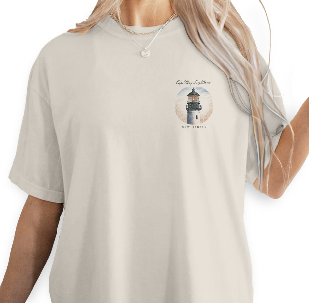 Cape May Lighthouse T-Shirt – Vintage New Jersey Coastal Tee, Jersey Shore Souvenir, Nautical Gift for Beach Lovers