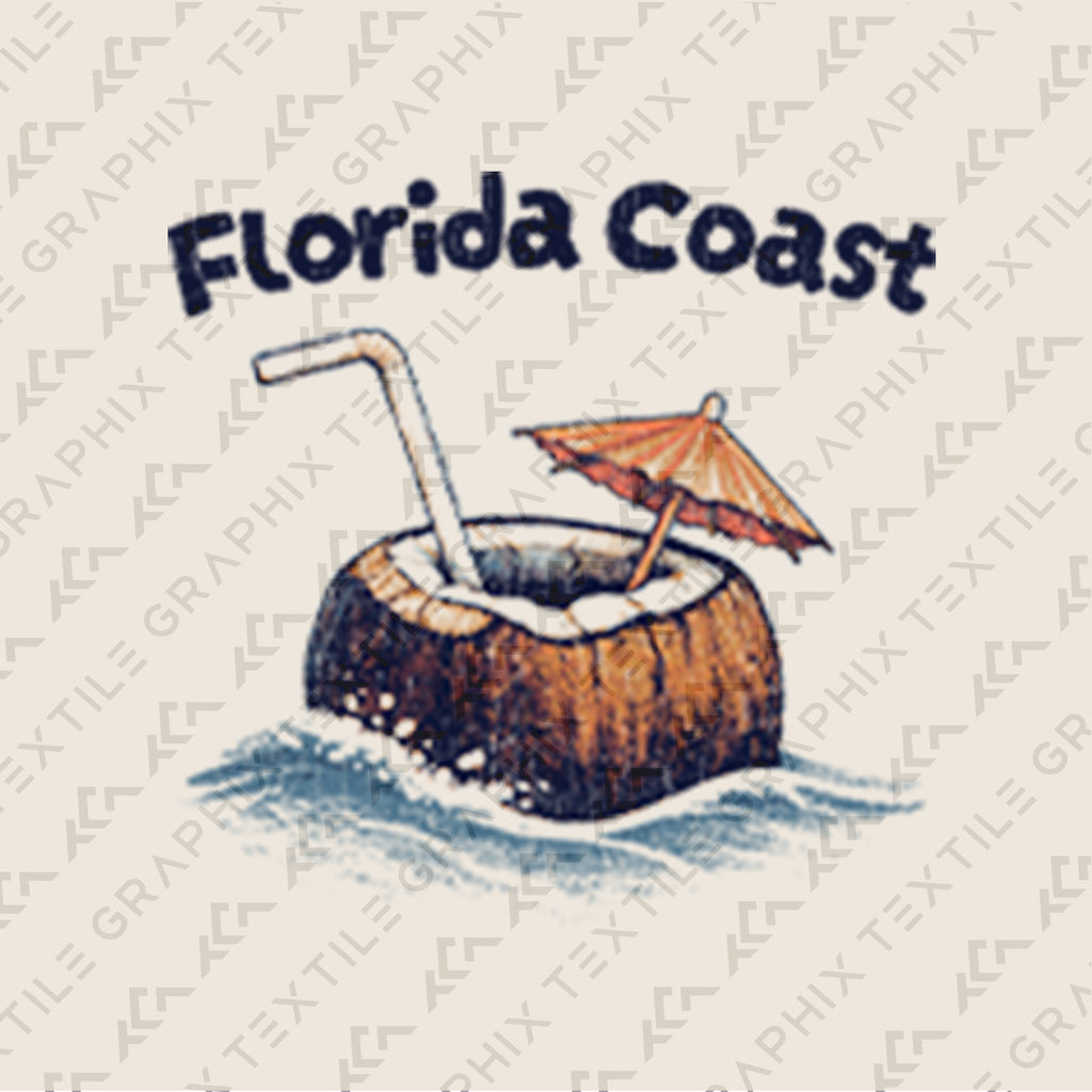 Florida Coast Coconut T-Shirt Vintage Beach Graphic Tee, Tropical Vacation Shirt, Retro Ocean Summer Tee Drift & Drink