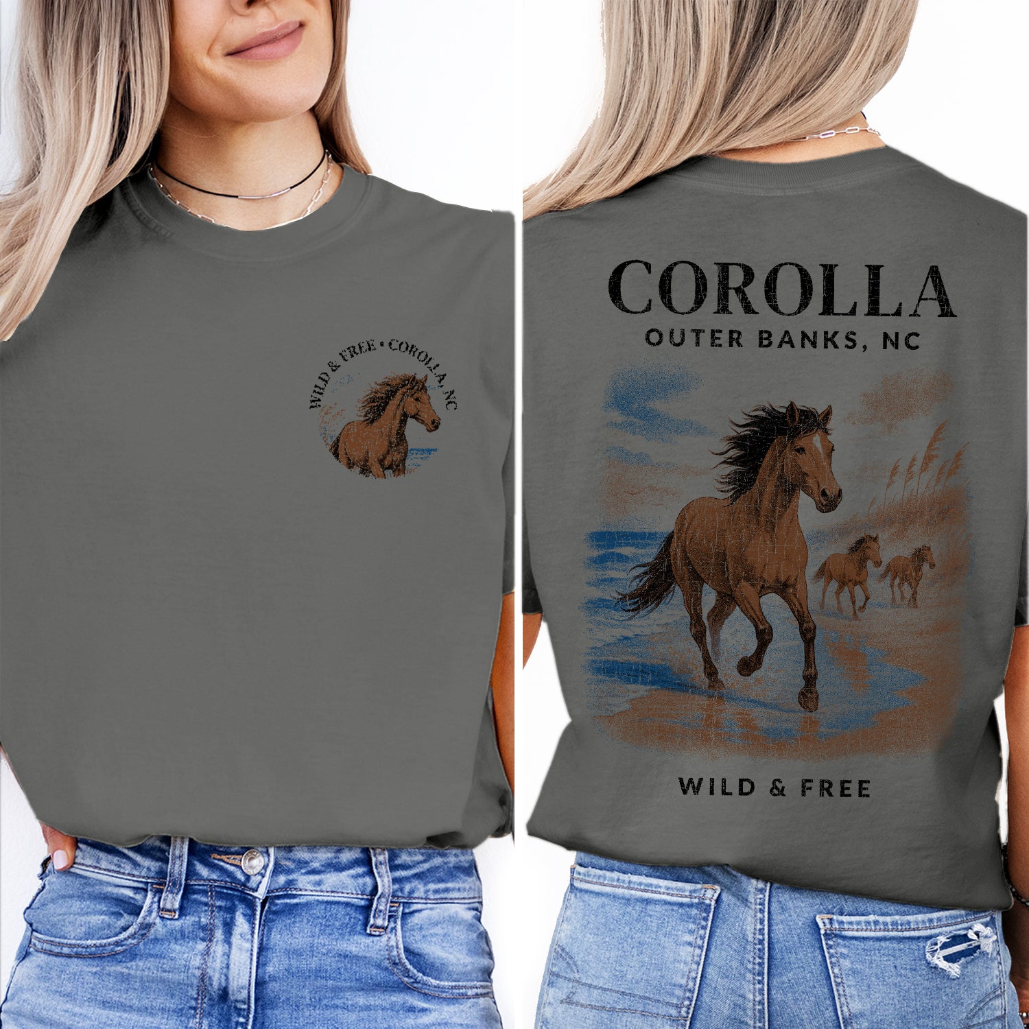 Corolla Outer Banks T-Shirt, Wild Horse Beach Tee, North Carolina Souvenir Shirt, Coastal Nature Graphic Top
