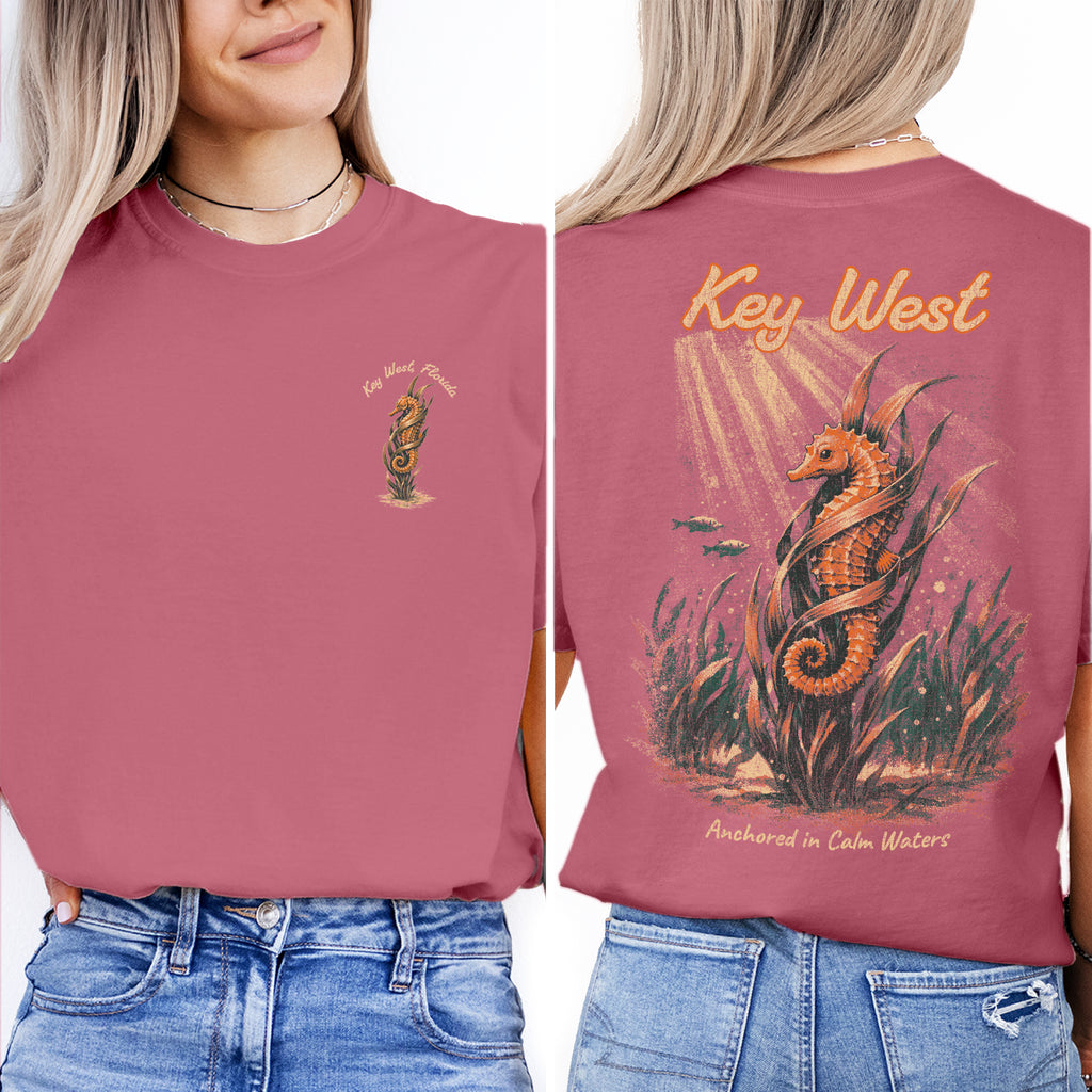 Key West Seahorse Shirt, Coastal Ocean Tee, Vintage Beach Graphic, Florida Keys Vacation Shirt, Nautical Sea Life Gift