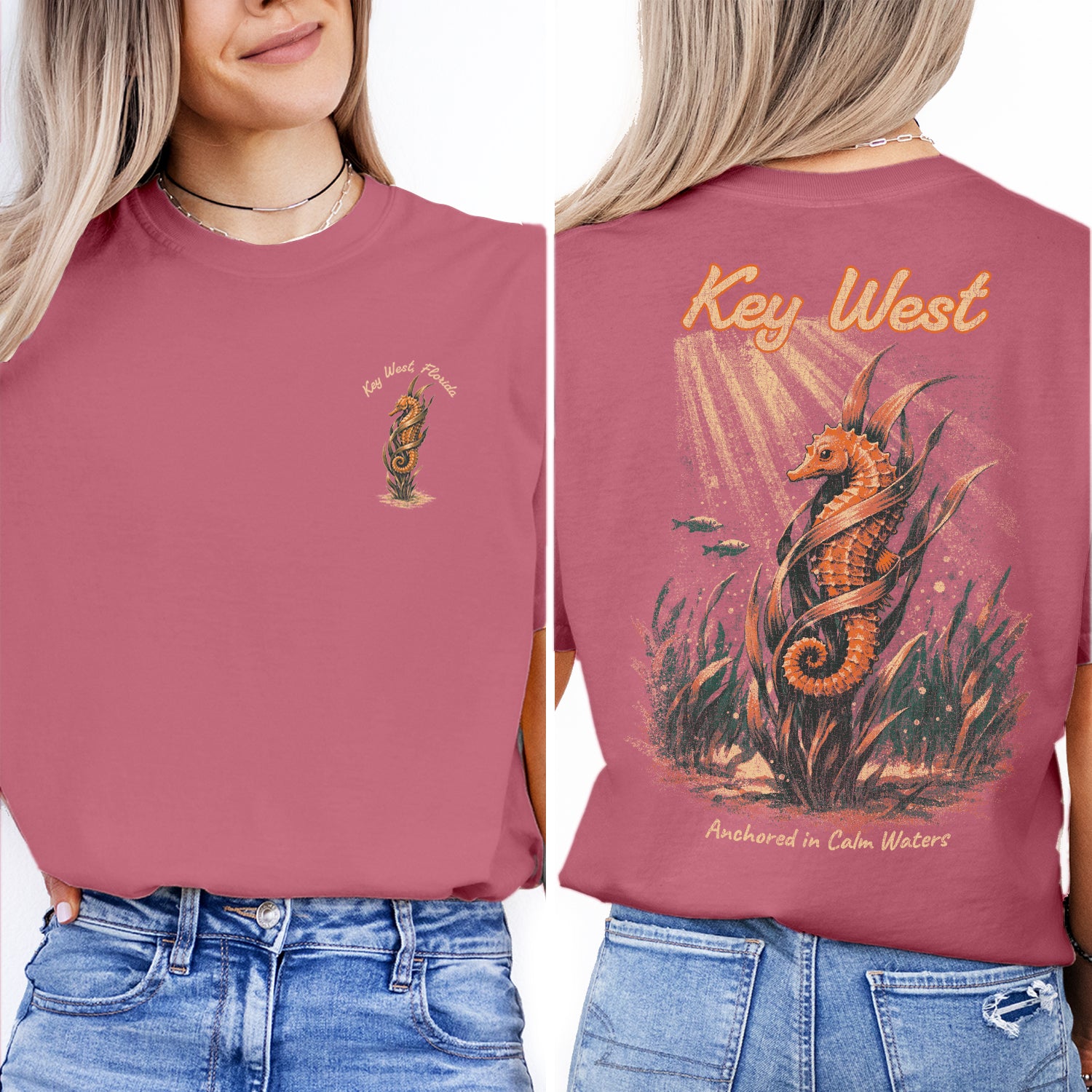 Key West Seahorse Shirt, Coastal Ocean Tee, Vintage Beach Graphic, Florida Keys Vacation Shirt, Nautical Sea Life Gift