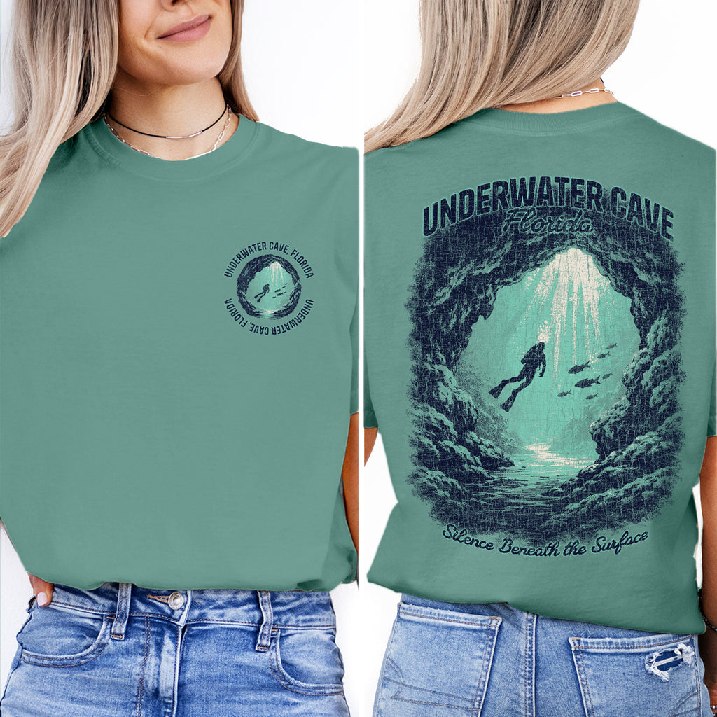 Underwater Cave Florida T-Shirt Vintage Scuba Diving Tee Ocean Explorer Graphic Marine Adventure Shirt