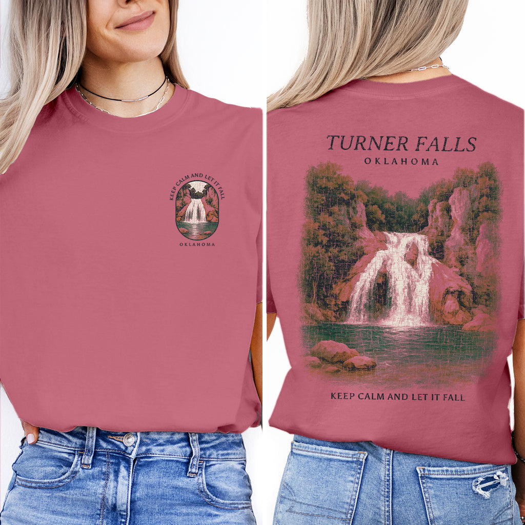 Turner Falls Oklahoma T-Shirt Vintage Waterfall Tee | Oklahoma Souvenir Shirt | Nature Travel Graphic Keep Calm and Let It Fall