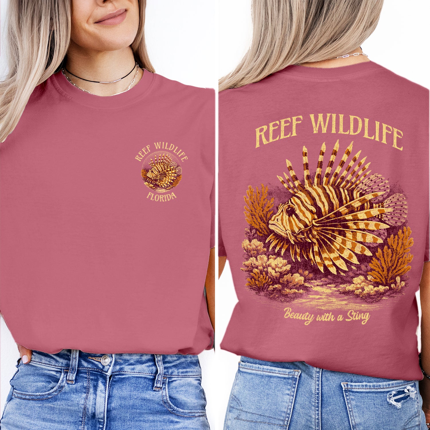 Reef Wildlife Lionfish T-Shirt Vintage Marine Life Tee Tropical Ocean Fish Graphic Coastal Beach Shirt