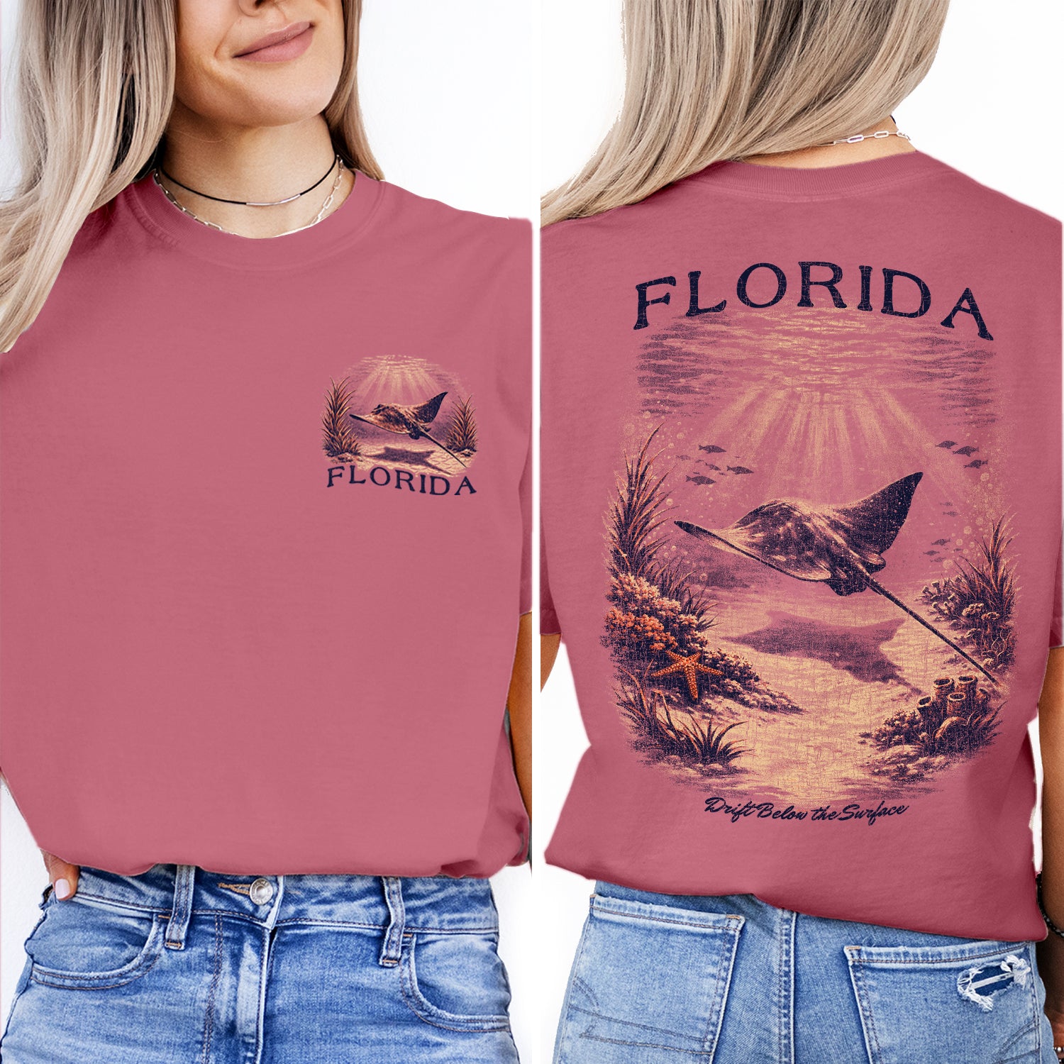 Florida Stingray Shirt, Ocean Wildlife Tee, Coastal Beach T-Shirt, Vintage Marine Life Graphic, Underwater Sea Ray Travel Shirt