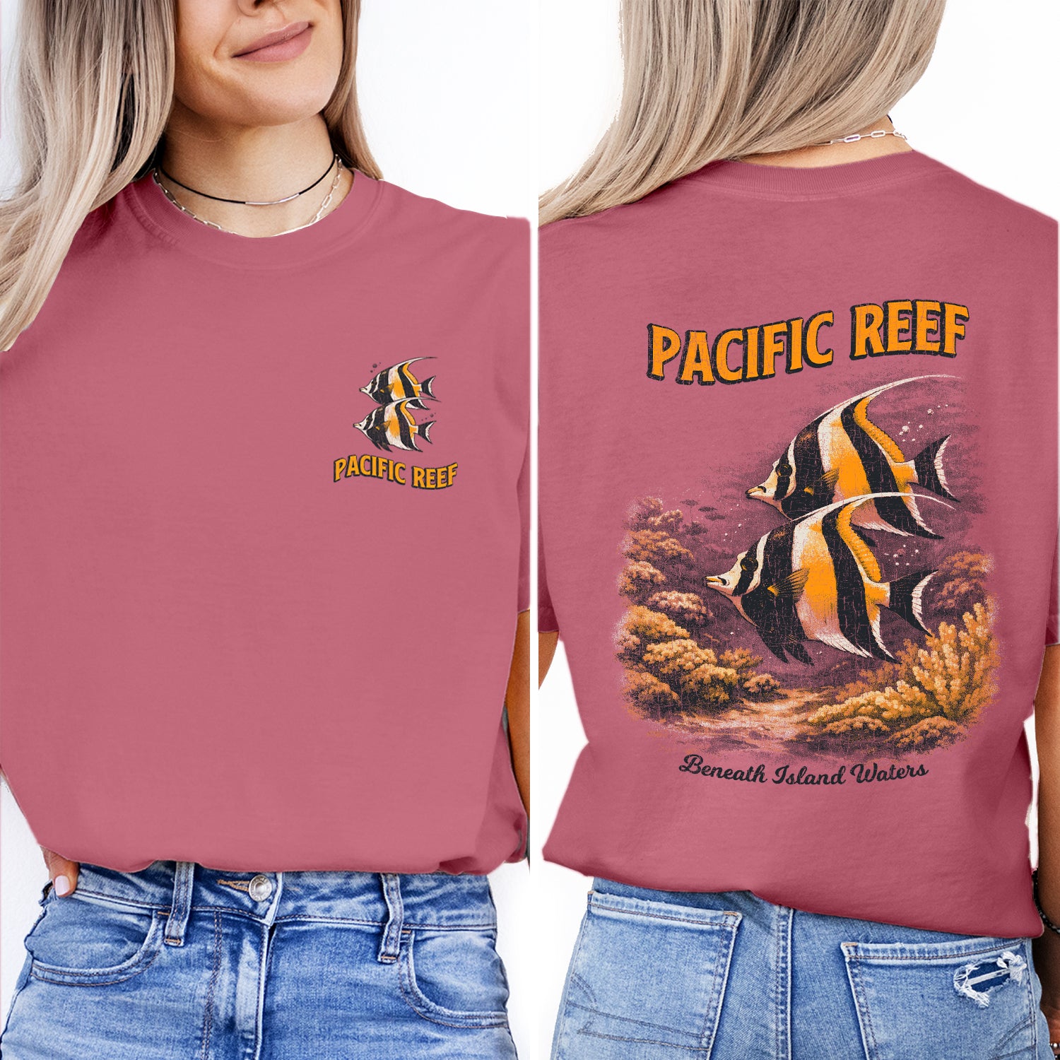 Pacific Reef Fish T-Shirt Vintage Ocean Graphic Tee Tropical Marine Life Shirt Coral Reef Beach Summer Gift