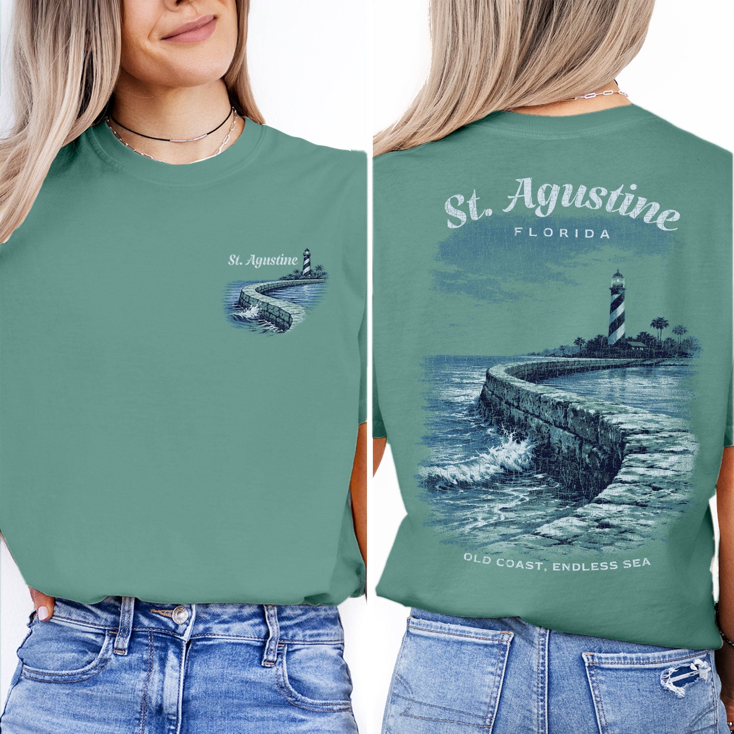 St Augustine Florida Shirt, Lighthouse Coastal Tee, Beach Ocean T-Shirt, Vintage Travel Graphic, Seaside Landscape Tee