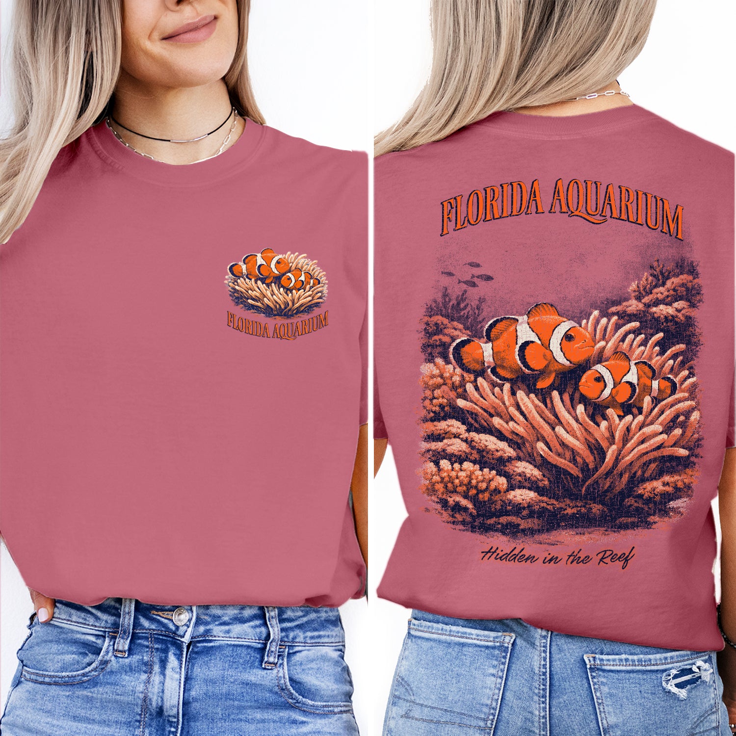 Florida Aquarium Clownfish T-Shirt, Coral Reef Vintage Tee, Beach Ocean Graphic Shirt, Marine Life Summer Travel Shirt
