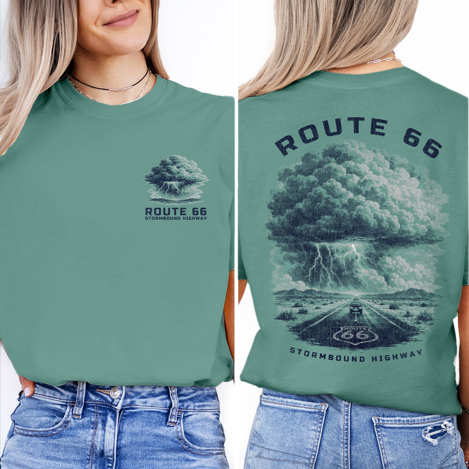Route 66 Storm Shirt, Vintage Highway Tee, Road Trip T-Shirt, Lightning Storm Graphic, Retro Travel Desert Road Tee