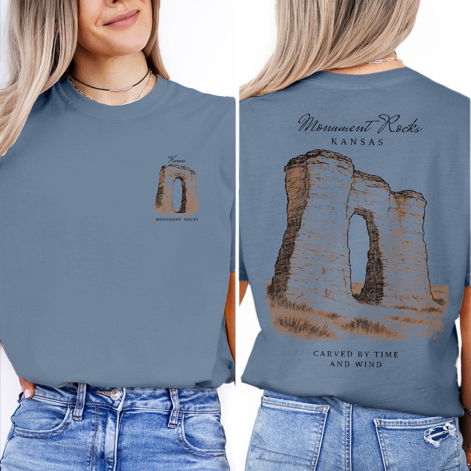 Monument Rocks Kansas T-Shirt Vintage Travel Tee | Kansas Landmark Souvenir Shirt | Prairie Rock Formation Nature Graphic Tee