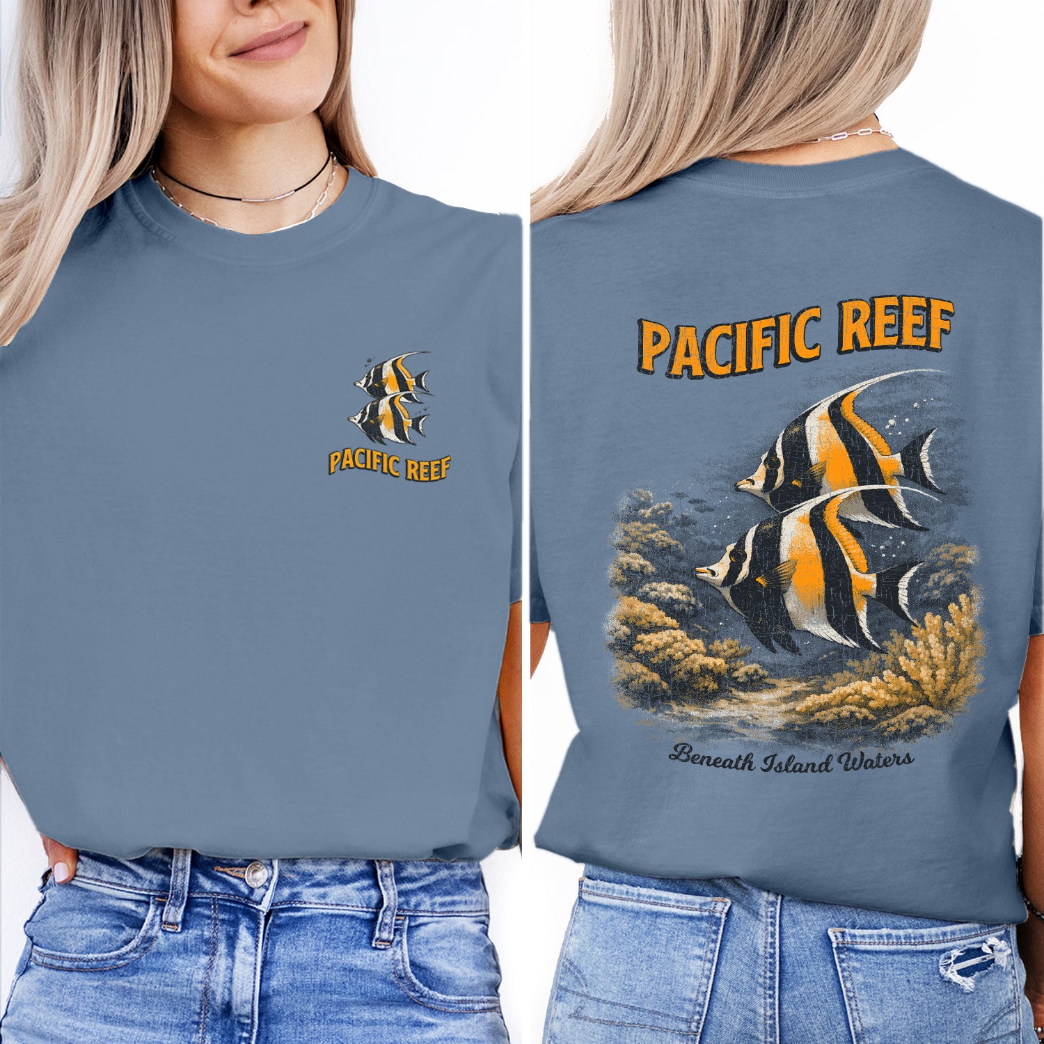 Pacific Reef Fish T-Shirt Vintage Ocean Graphic Tee Tropical Marine Life Shirt Coral Reef Beach Summer Gift