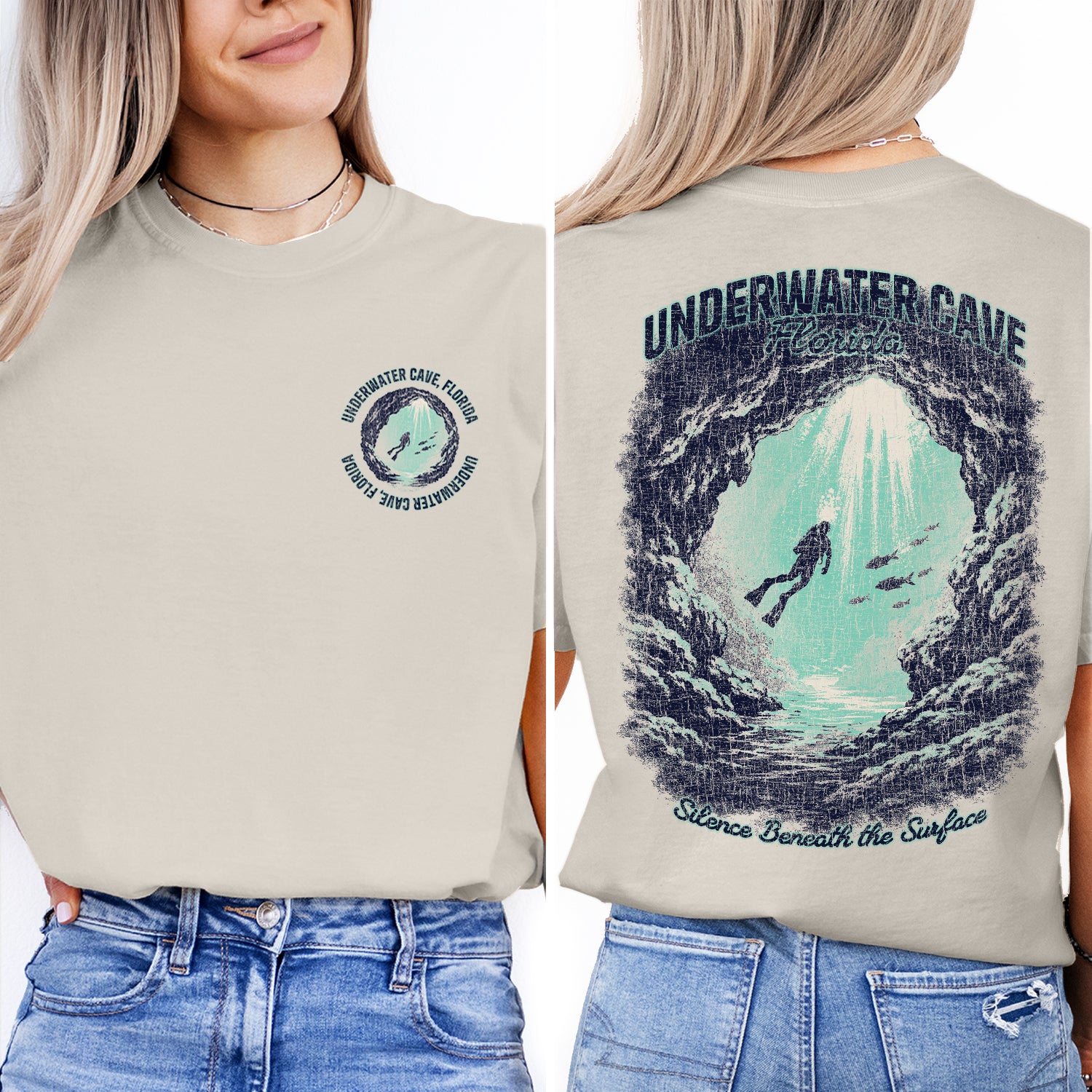 Underwater Cave Florida T-Shirt Vintage Scuba Diving Tee Ocean Explorer Graphic Marine Adventure Shirt