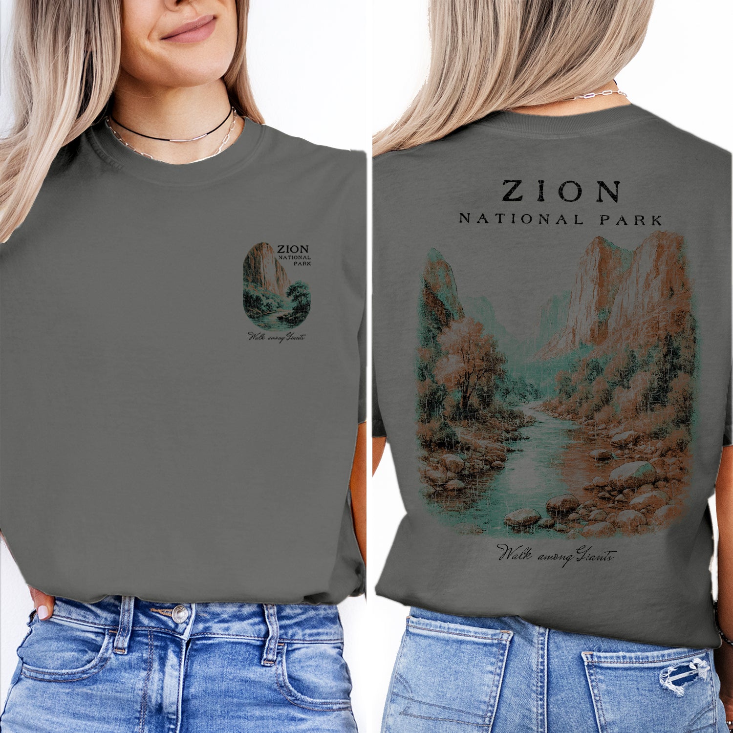 Zion National Park T-Shirt Vintage Utah Landscape Tee | Zion Canyon Travel Souvenir Shirt | Retro Nature Graphic Walk Among Giants