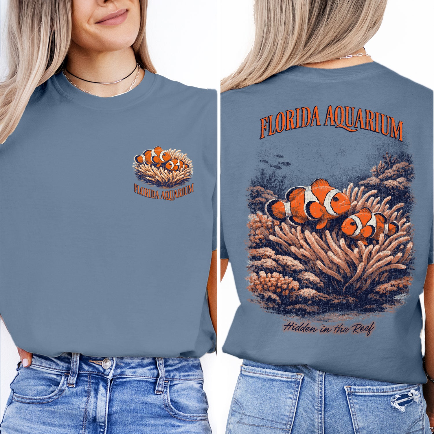 Florida Aquarium Clownfish T-Shirt, Coral Reef Vintage Tee, Beach Ocean Graphic Shirt, Marine Life Summer Travel Shirt