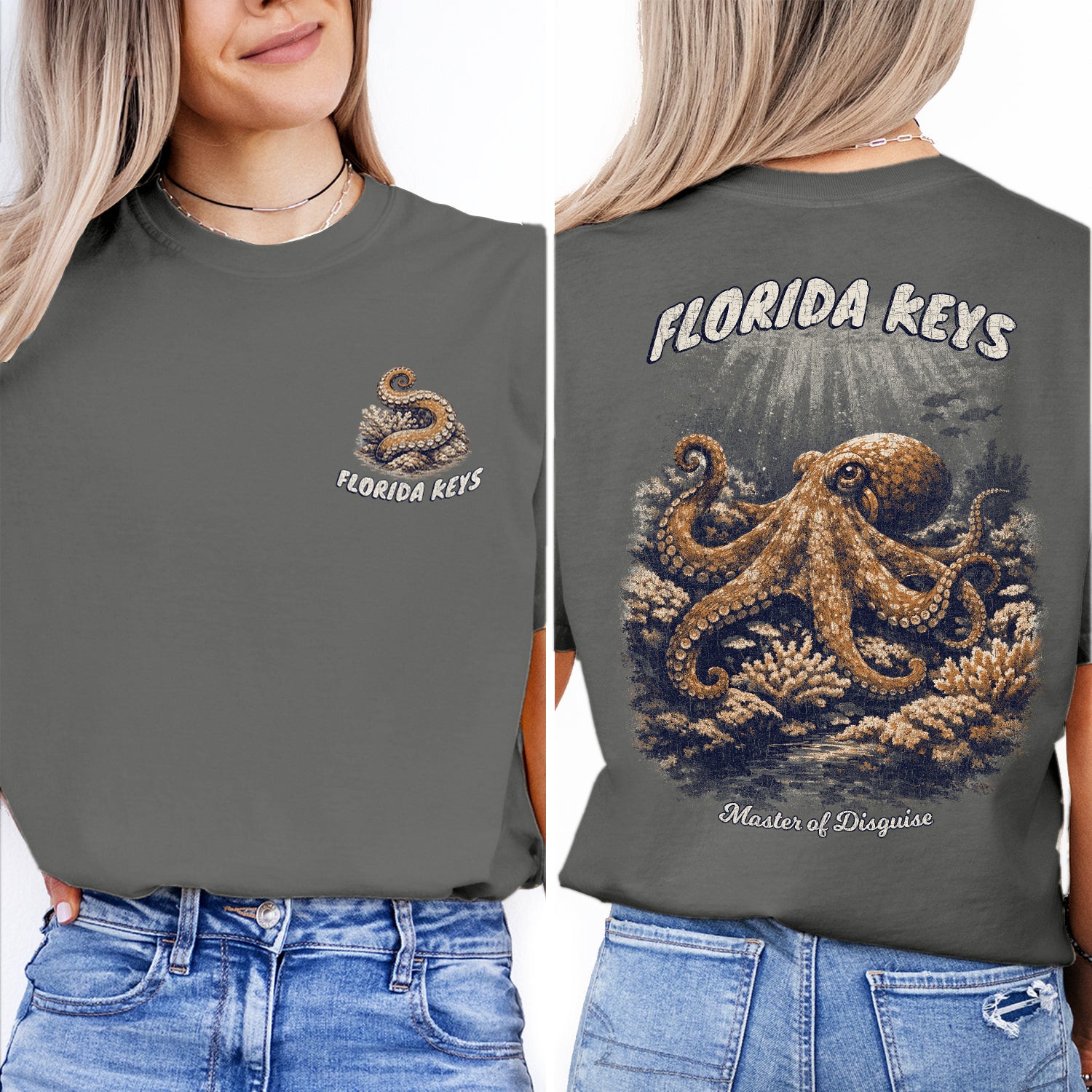 Florida Keys Octopus T-Shirt, Vintage Marine Life Tee, Coastal Ocean Graphic Shirt, Beach Vacation Souvenir Tee
