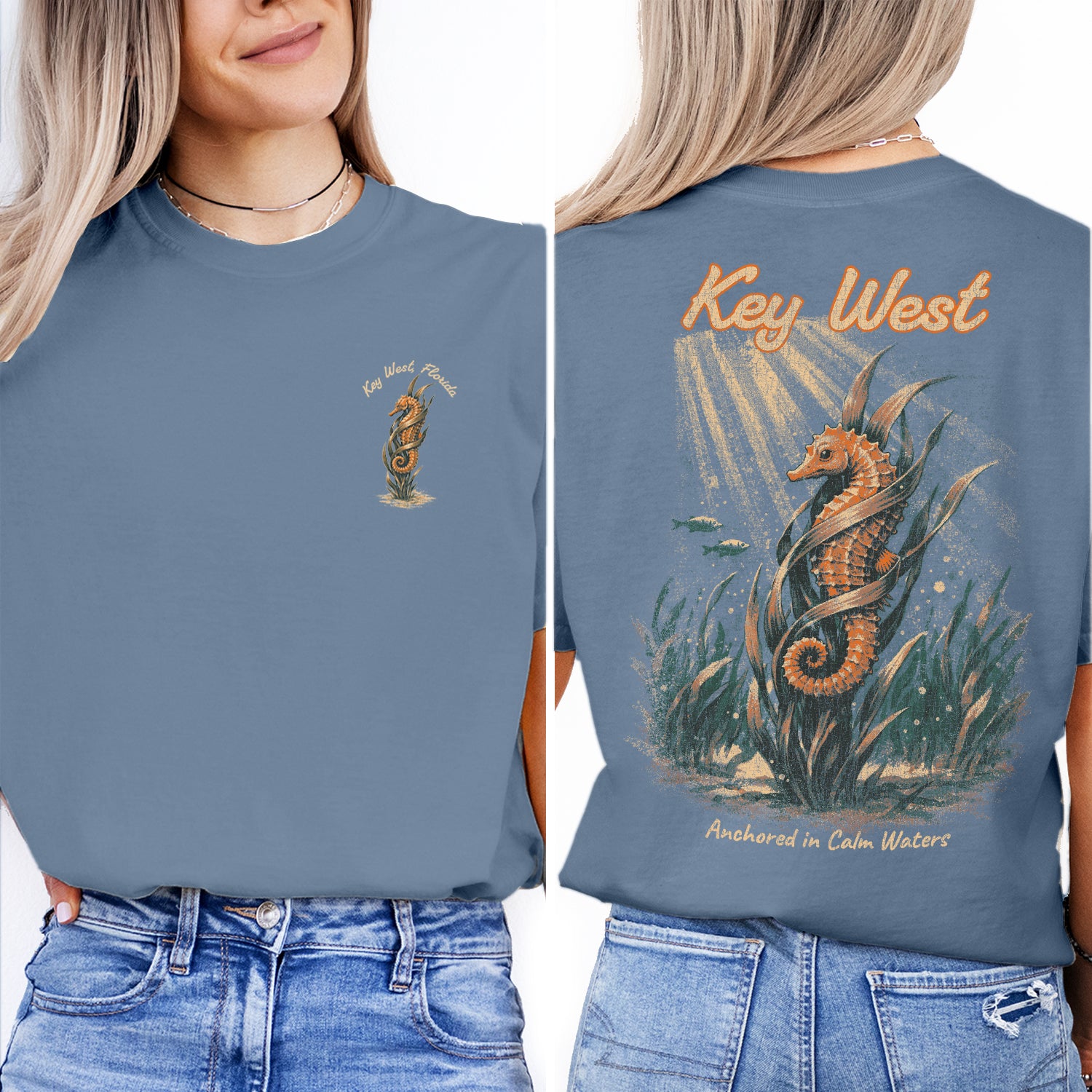 Key West Seahorse Shirt, Coastal Ocean Tee, Vintage Beach Graphic, Florida Keys Vacation Shirt, Nautical Sea Life Gift