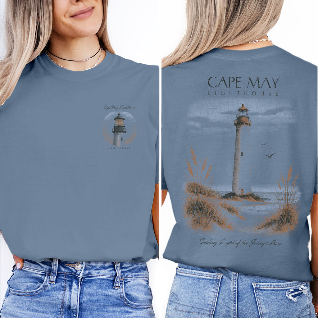 Cape May Lighthouse T-Shirt – Vintage New Jersey Coastal Tee, Jersey Shore Souvenir, Nautical Gift for Beach Lovers