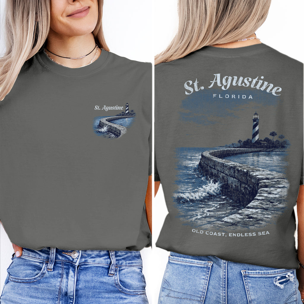 St Augustine Florida Shirt, Lighthouse Coastal Tee, Beach Ocean T-Shirt, Vintage Travel Graphic, Seaside Landscape Tee