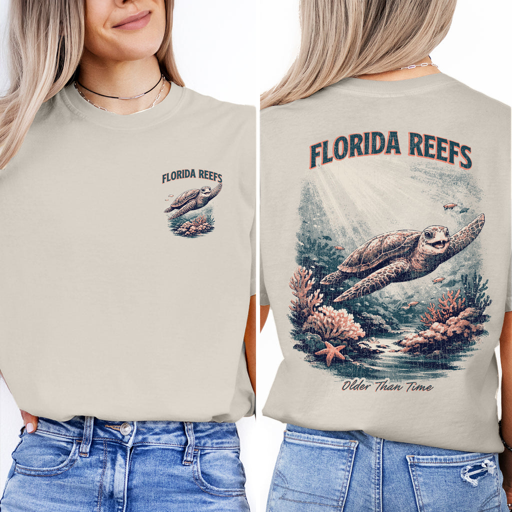 Florida Reefs Sea Turtle T-Shirt, Vintage Ocean Graphic Tee, Beach Coastal Shirt, Marine Life Summer Vacation Tee
