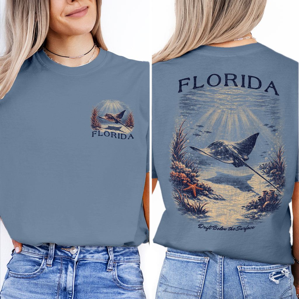 Florida Stingray Shirt, Ocean Wildlife Tee, Coastal Beach T-Shirt, Vintage Marine Life Graphic, Underwater Sea Ray Travel Shirt