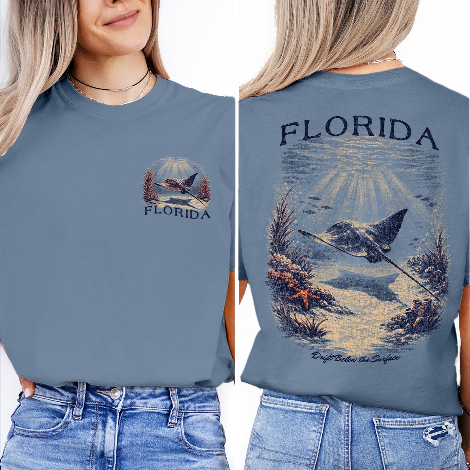 Florida Stingray Shirt, Ocean Wildlife Tee, Coastal Beach T-Shirt, Vintage Marine Life Graphic, Underwater Sea Ray Travel Shirt