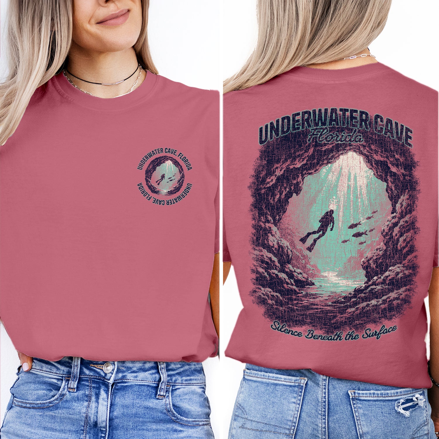 Underwater Cave Florida T-Shirt Vintage Scuba Diving Tee Ocean Explorer Graphic Marine Adventure Shirt
