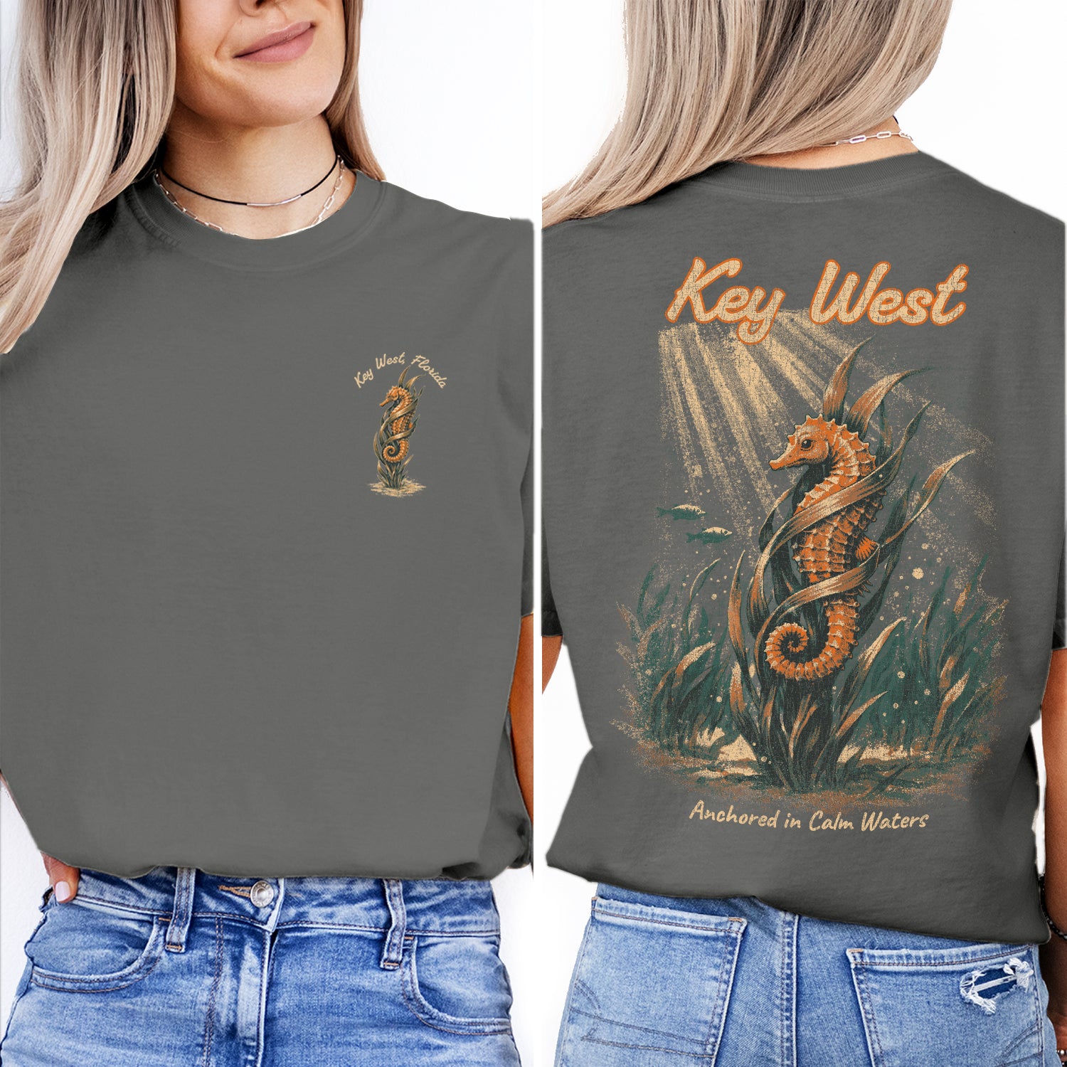 Key West Seahorse Shirt, Coastal Ocean Tee, Vintage Beach Graphic, Florida Keys Vacation Shirt, Nautical Sea Life Gift